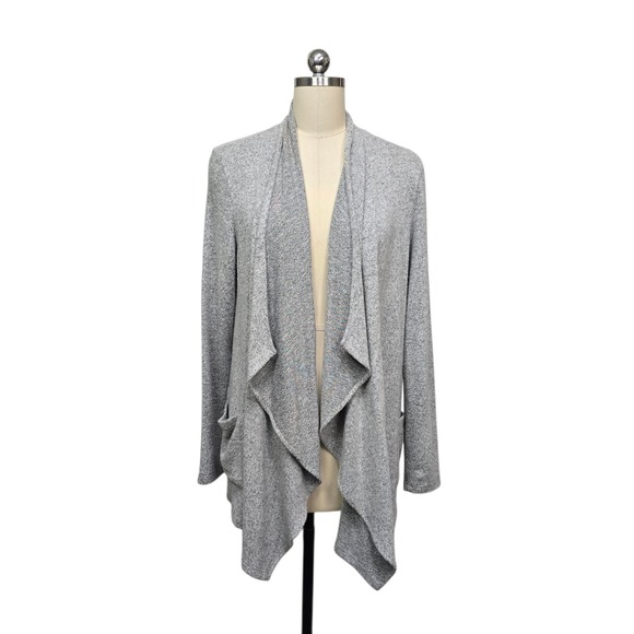Joseph Ribkoff Sweaters - Joseph Ribkoff Grey Marled Waterfall Drape Front Cardigan Sweater Size 8 Pockets